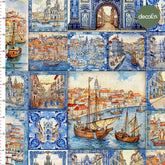 Hand Drawn Abstract Tile Patterned City View Patterned Digital Printed Fabric